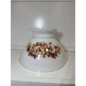 Vintage Milk Glass Hurricane Lamp Ruffled Shade Floral Pink Roses 6”x 8” Wide